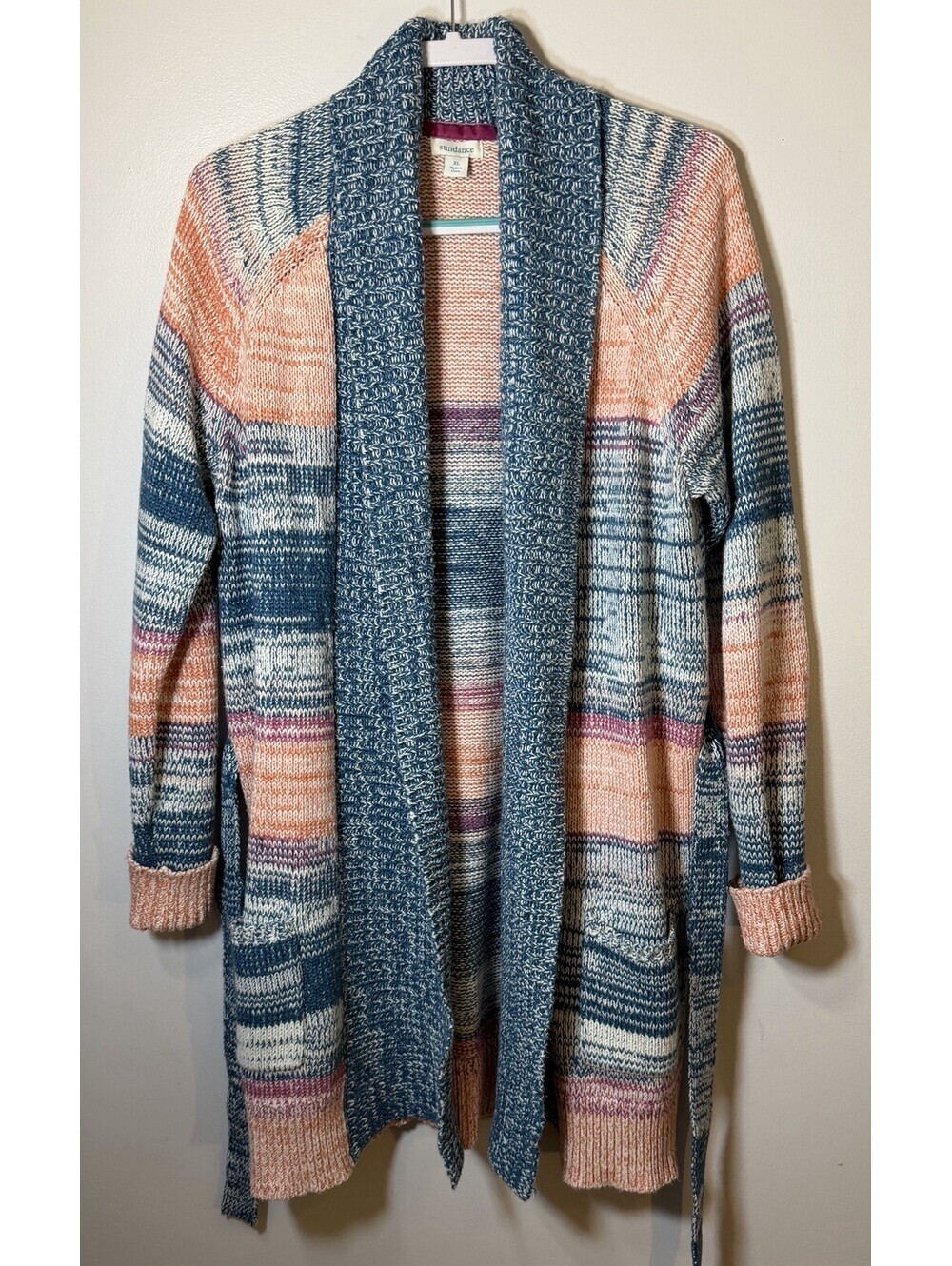 Sundance Hayden Cardigan Knit Sweater Multicolored Striped Chunky Cotton Silk XL